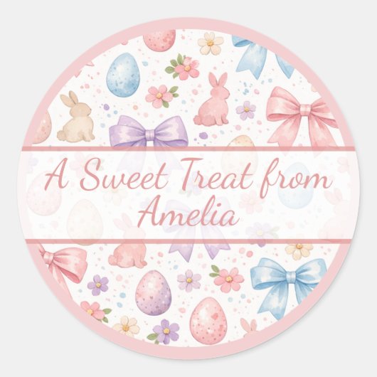 Sticker Rond Personalized Coquette Bunny & Pink Bow Easter (Devant)