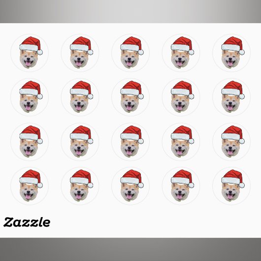 Sticker Rond Personalized Dog Face Photo Santa Hat Christmas
