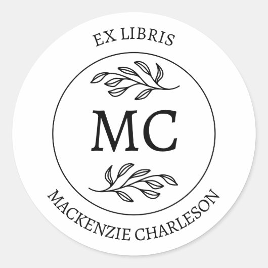 Sticker Rond Personalized Ex Libris Monogram Bookplate (Devant)