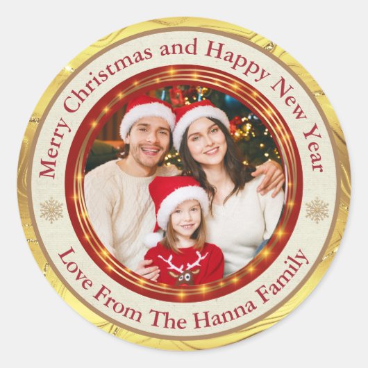 Sticker Rond Personalized Family Photo Merry Christmas (Devant)