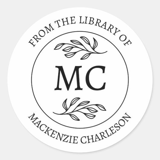 Sticker Rond Personalized From the Library Monogram Bookplate (Devant)
