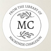 Sticker Rond Personalized From the Library Monogram Bookplate