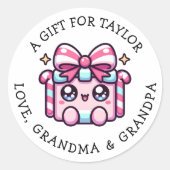 Sticker Rond Personalized Gift Tag Christmas | Cute Pink (Devant)