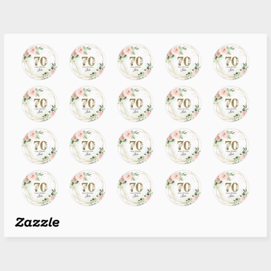 Sticker Rond Personalized Gold & Floral Custom 70th (Feuille)