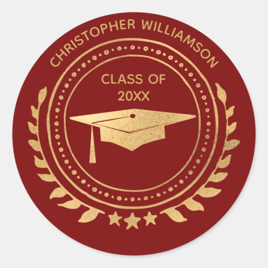 Sticker Rond Personalized Graduate Black Gold Classic Monogram (Devant)
