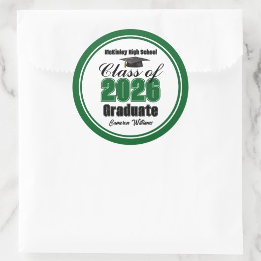 Sticker Rond Personalized Green Class of 2026 Graduation Party (Sac)