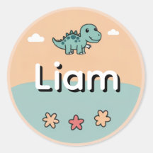 Personalized Kids Name Sticker– Cute Dinosaur 