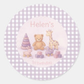 Sticker Rond Personalized Lavender Gingham 1st Birthday  (Devant)