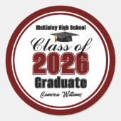 Sticker Rond Personalized Maroon Class of 2026 Graduation Party (Devant)