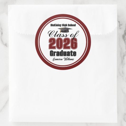 Sticker Rond Personalized Maroon Class of 2026 Graduation Party (Sac)