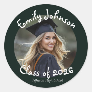 Sticker Rond Personalized Modern Photo Graduation Party 