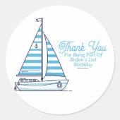 Sticker Rond Personalized Nautical Sailboat Cabana Stripe  (Devant)