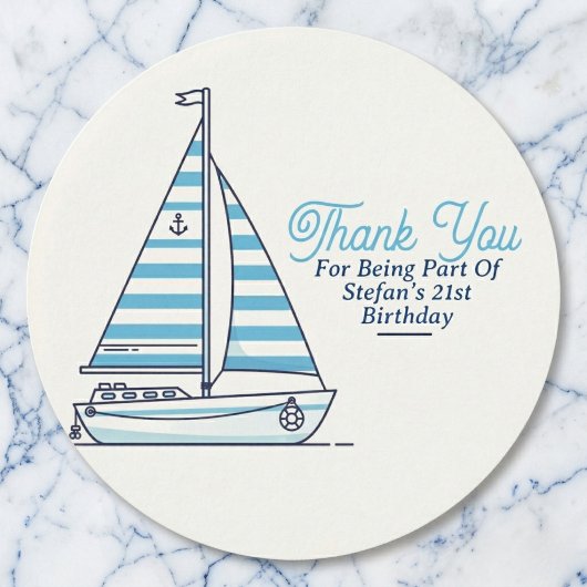 Sticker Rond Personalized Nautical Sailboat Cabana Stripe 