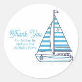 Sticker Rond Personalized Nautical Sailboat Cabana Stripe (Devant)