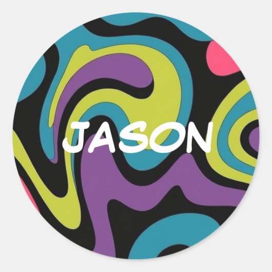 Sticker Rond Personalized Neon Abstract Pattern — Retro Design (Devant)