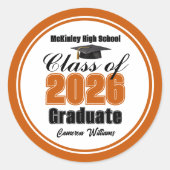 Sticker Rond Personalized Orange Class of 2026 Graduation Party (Devant)