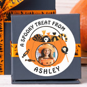 Sticker Rond Personalized Photo Name Halloween Candy Treat