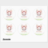 Sticker Rond Personalized Pink Baseball Bow Girl Birthday (Feuille)