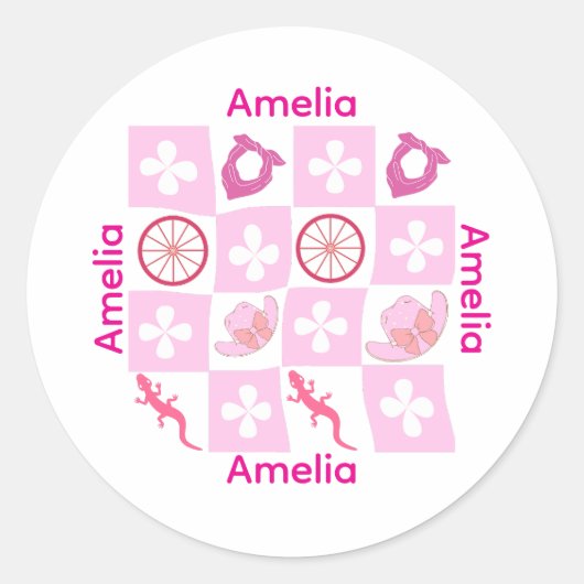 Sticker Rond Personalized Pink Checkered Cowgirl Pattern  (Devant)