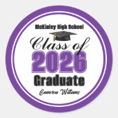 Sticker Rond Personalized Purple Class of 2026 Graduation Party (Devant)