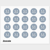 Sticker Rond Personalized Script Name Monogram Dusty Blue (Feuille)
