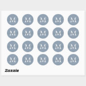 Sticker Rond Personalized Script Name Monogram Dusty Blue (Feuille)