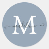 Sticker Rond Personalized Script Name Monogram Dusty Blue (Devant)