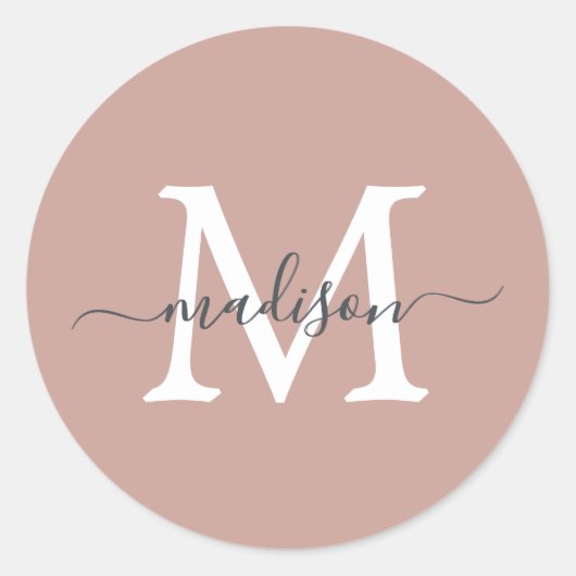 Sticker Rond Personalized Script Name Monogram Dusty Rose (Devant)