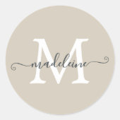 Sticker Rond Personalized Script Name Monogram Warm Beige (Devant)