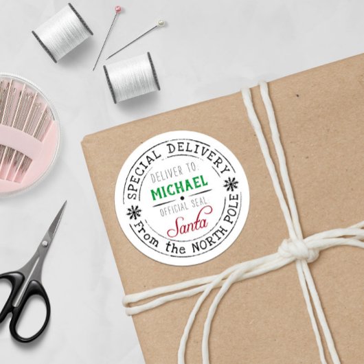 Sticker Rond Personalized Special Delivery North Pole Santa 