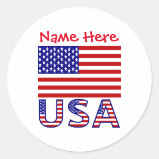 Sticker Rond Personalized USA Flag Name Round