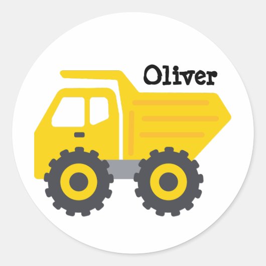 Sticker Rond Personalized Yellow Dump Truck (Devant)