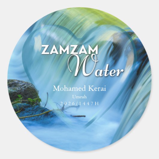Sticker Rond Personalized Zamzam Water Umrah & Hajj Gift Label (Devant)