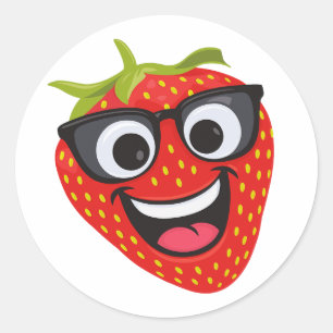 Sticker Rond Personnage Cool Fraise – Art de Fruit Kawaii Amusa