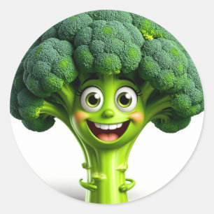 Sticker Rond Personnage de brocoli de dessin animé heureux avec
