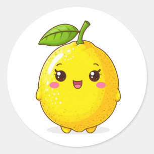 Sticker Rond Personnage de citron souriant mignon