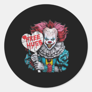 Sticker Rond Personnage de clown effrayant Free A Hugs pour la