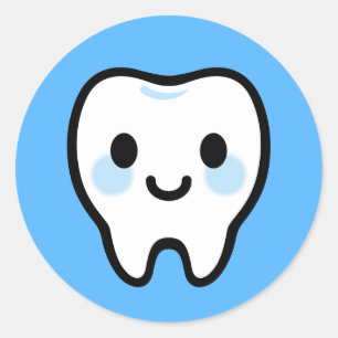Sticker Rond Personnage de dent souriante – Illustration mignon