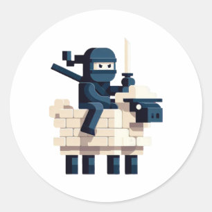 Sticker Rond Personnage de pixel art de style block de ninja ch