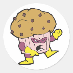 Sticker Rond personnage homme muffin superhero