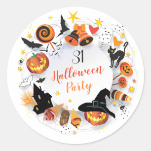 Sticker Rond Personnages de fête d'Halloween Design tendance pe