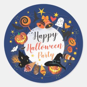 Sticker Rond Personnages de fête d'Halloween Design tendance pe