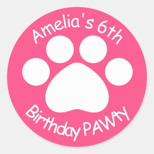 Sticker Rond Personnalisable Anniversaire PAWty - Rose (Devant)
