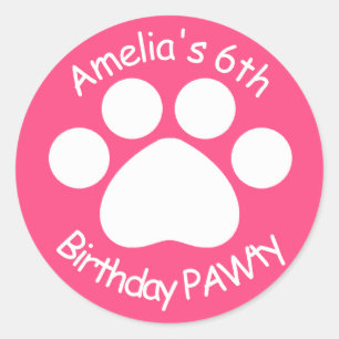 Sticker Rond Personnalisable Anniversaire PAWty - Rose
