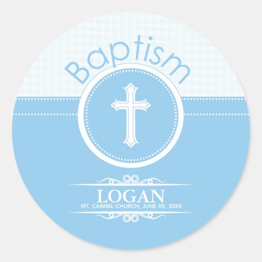 Sticker Rond Personnalisable, Enfant Garçon Bleu de Dieu Baptêm (Devant)