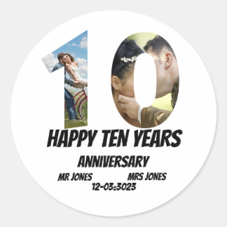 Sticker Rond Personnalisé 10 ans Anniversaire 2 Collage photo