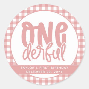Sticker Rond Personnalisé 1er Anniversaire mignon Pastel Rose O