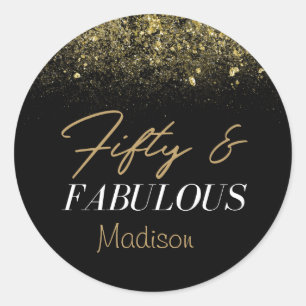 Sticker Rond Personnalisé 50 et Fabulous Black and Gold