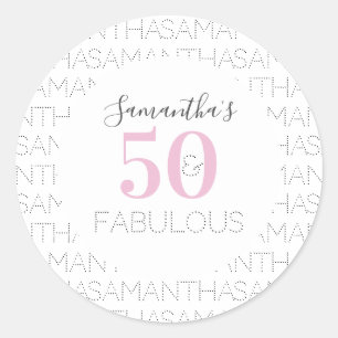 Sticker Rond Personnalisé 50e anniversaire 50 et fabuleux rose