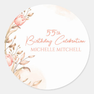 Sticker Rond Personnalisé 55e anniversaire Peach Floral Tulips